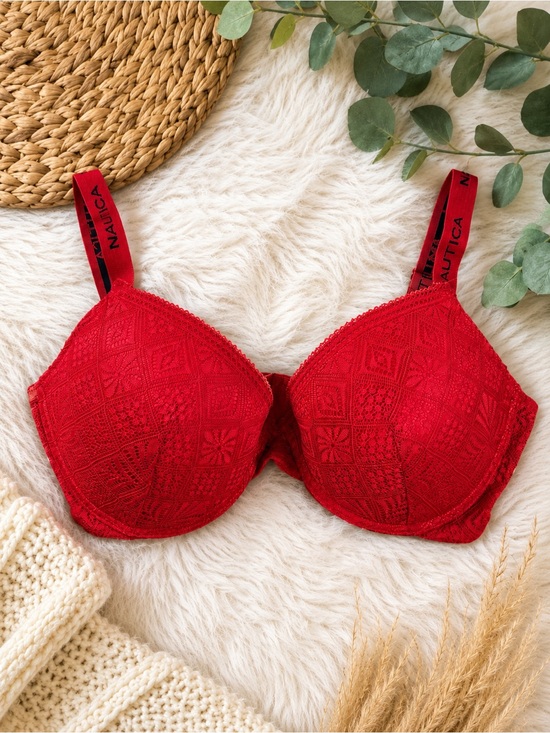 Nautica Other - Nautica Red Lace Underwire T Shirt Bra 40D Logo Straps